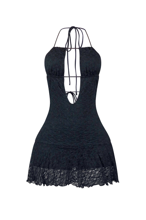 Midnight Serenade Halter Lace Cut Out Mini Dress
